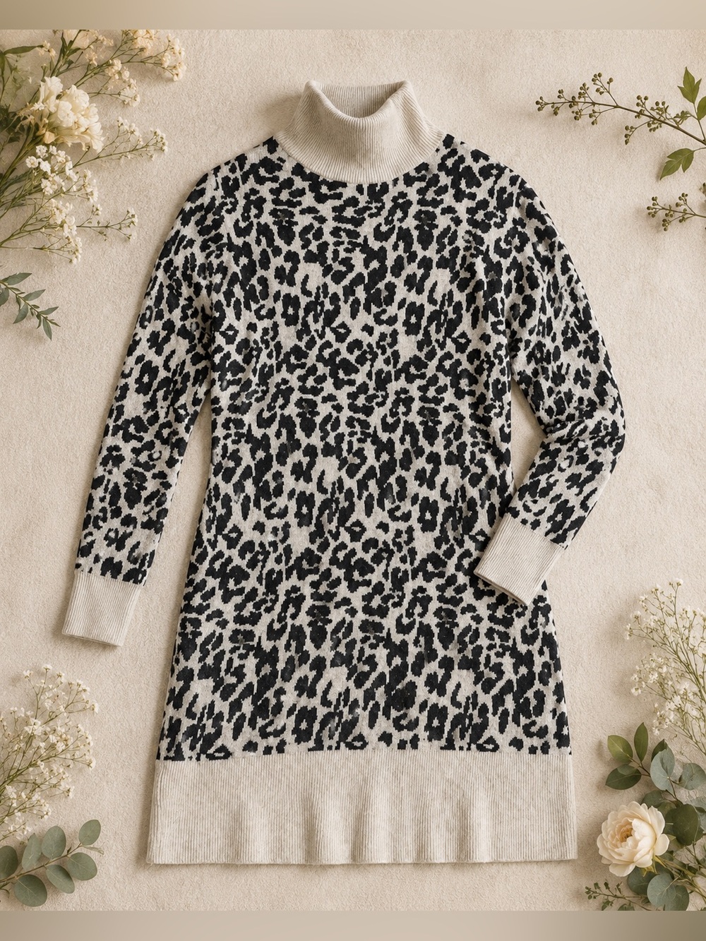 LOFT Leopard Print Sweater Dress | Turtleneck Knit Cozy Fall Dress